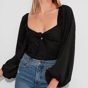 NWT Express SATIN JACQUARD TIE FRONT THONG BODYSUIT